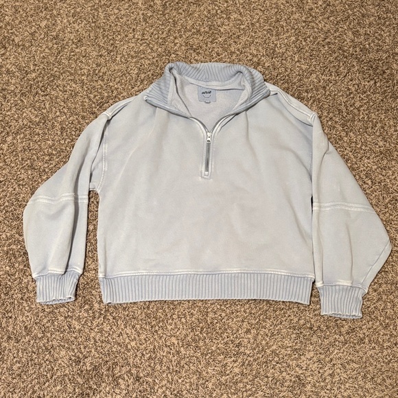 aerie Tops - Aerie Women's Soft Blue Quarter-Zip Distressed Sweatshirt